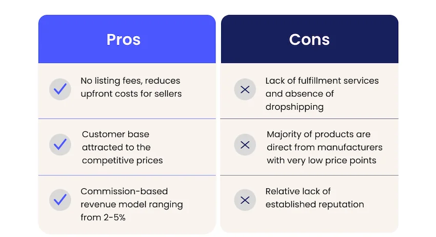 pros and cons of selling on Temu